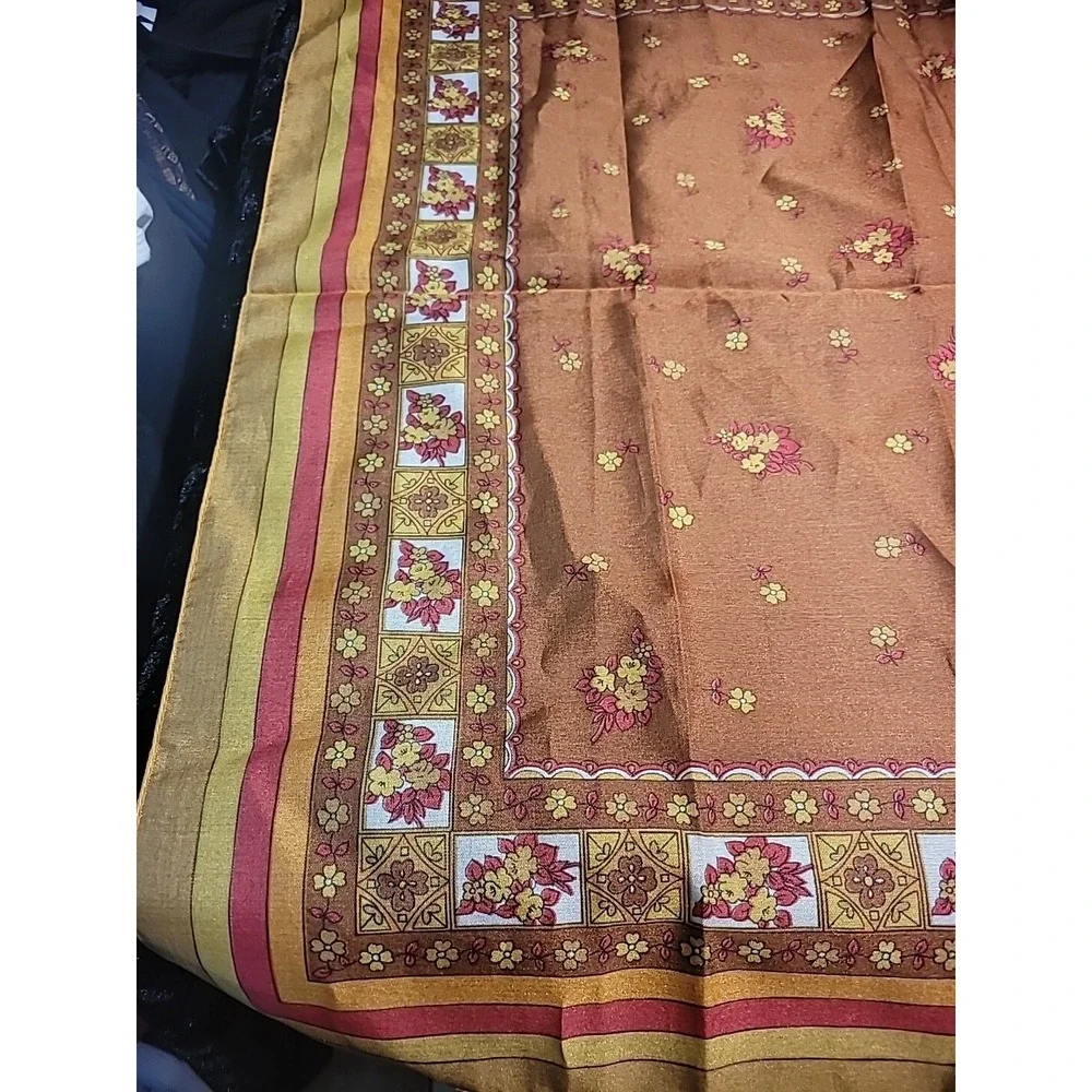 Vintage Womens Scarf Sheer Gold Orange Head Neck‎ Convertable Boat